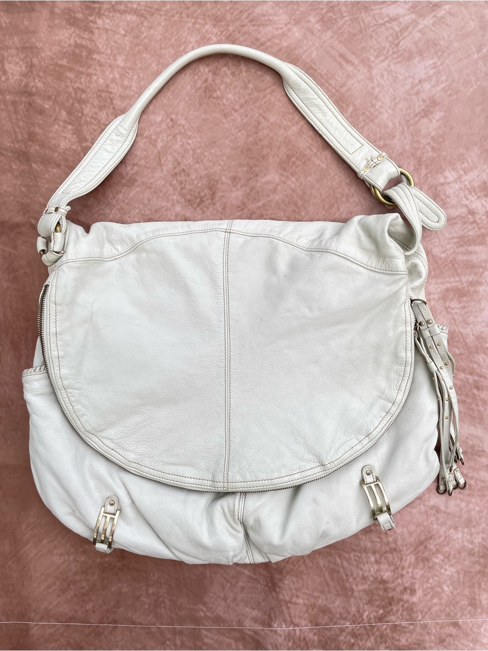 Hayden Harnett Leather Flap Shoulder Bag with Tassel Detail